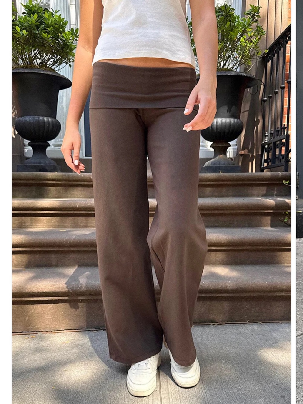 Brandy Melville Wide Leg Fold-Over Waist Pants, Brown